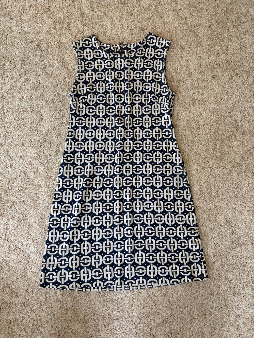 Banana Republic Navy and White Geometric Sleeveless Shift Dress